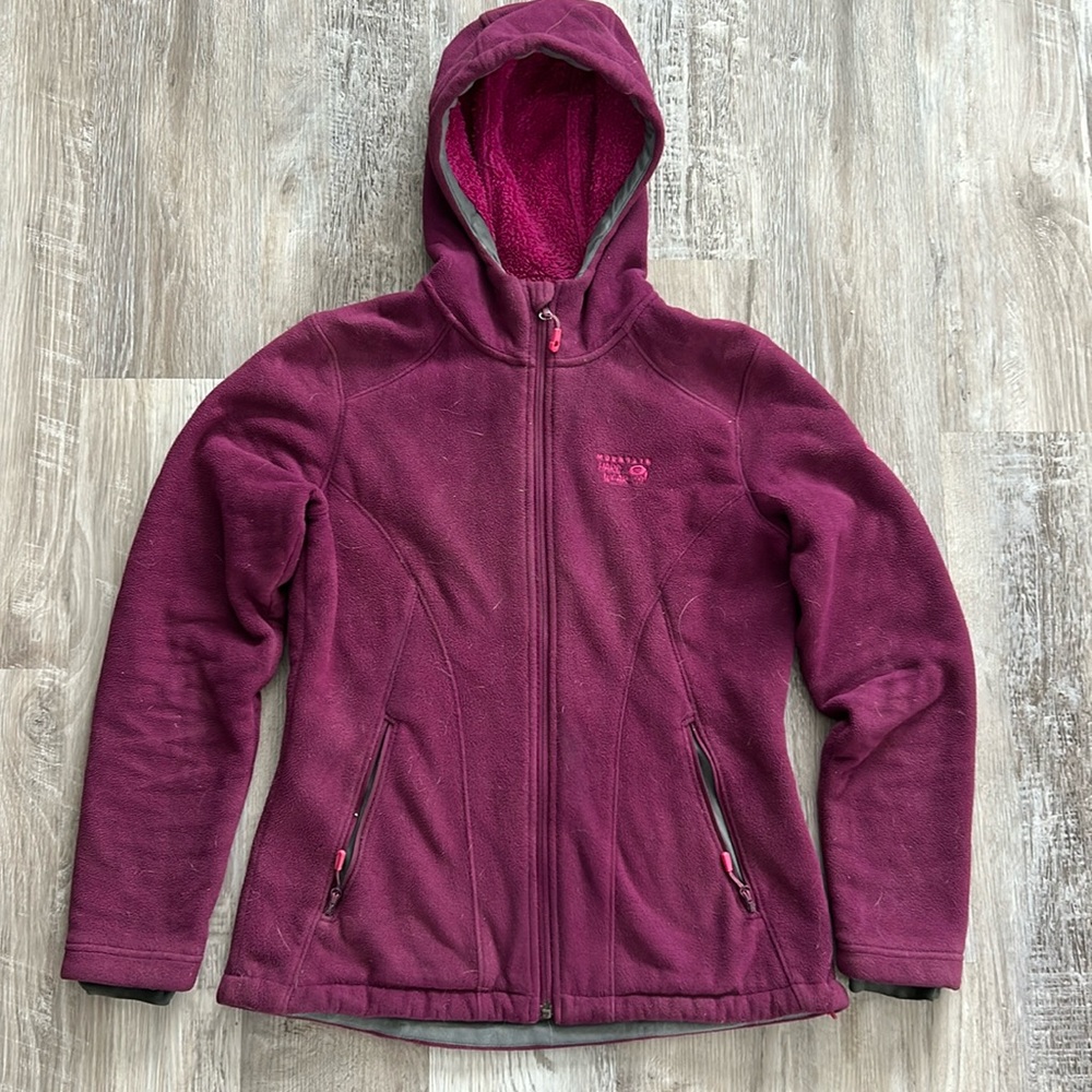 Mountain Hardwear, women’s hooded fleece jacket, size small, roomy fit. Magenta